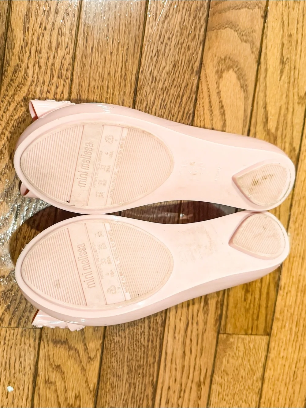 Mini Melissa Pink Bow Jelly Flats with Gold Accents